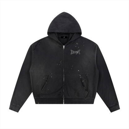 ZIONIC Sunfade Raw Edge Zip Hoodie
