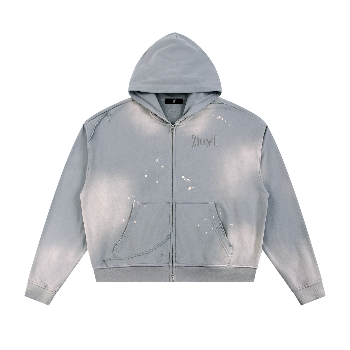 ZIONIC Sunfade Raw Edge Zip Hoodie