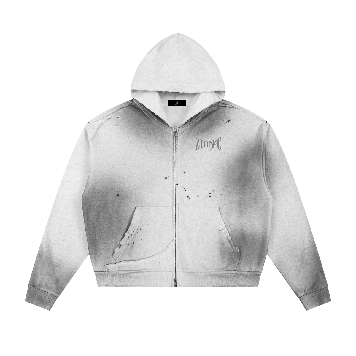 ZIONIC Sunfade Raw Edge Zip Hoodie