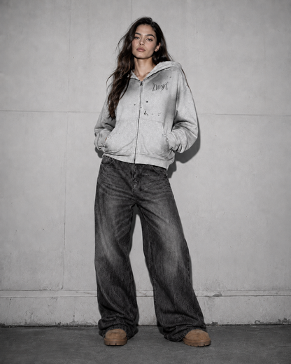 ZIONIC Sunfade Raw Edge Zip Hoodie